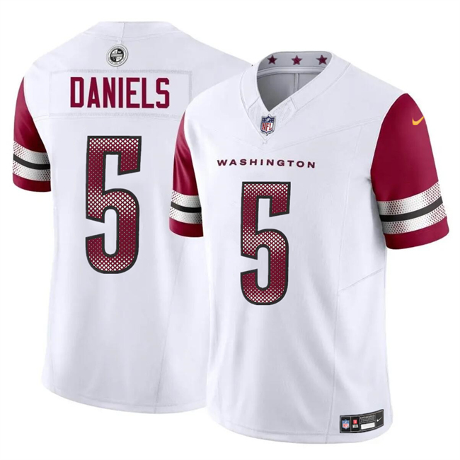 Men's Washington Commanders #5 Jayden Daniels White 2024 Draft F.U.S.E Vapor Limited Stitched Football Jersey